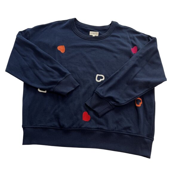 Lou & Grey Heart Cozy Cotton Terry Sweatshirt in Navy Blue - Picture 1 of 3